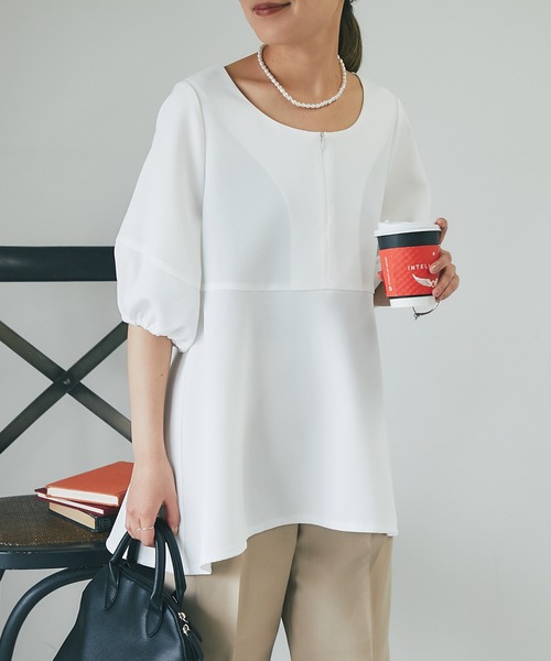 un dix cors（アンディコール）の「ファスナーペプラムチュニック（シャツ/ブラウス・レディース・オフホワイト/ブラック/グリーン系その他・FREE）」の8枚目の写真