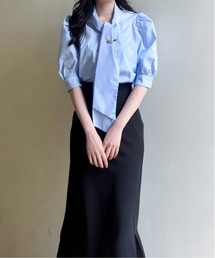 clear | ハートビジューボタンパフスリーブボウタイ五分袖ブラウス≪2024SS新作≫(シャツ/ブラウス)