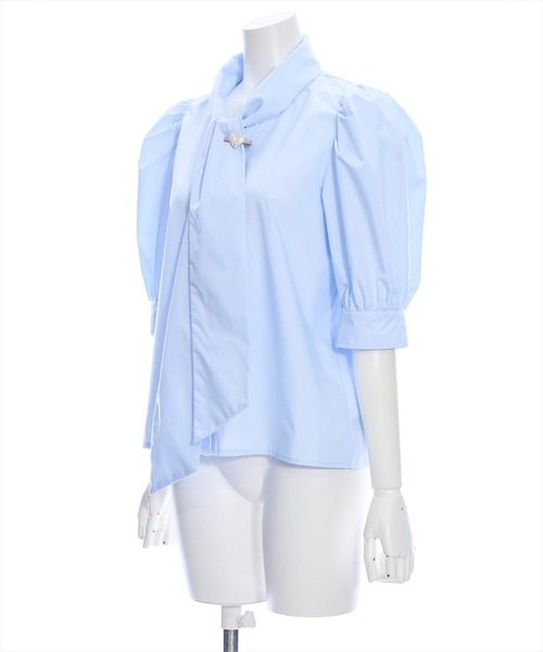 clear(クリア)の「ハートビジューボタンパフスリーブボウタイ五分袖ブラウス(シャツ/ブラウス・レディース・オフホワイト/ブラック/サックスブルー・F)」の12枚目の写真