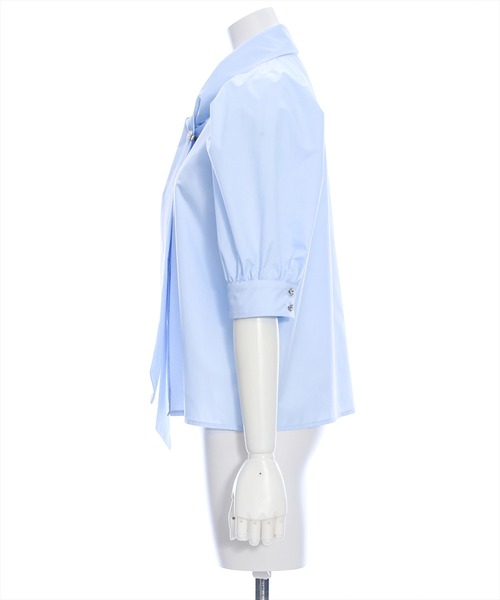 clear(クリア)の「ハートビジューボタンパフスリーブボウタイ五分袖ブラウス(シャツ/ブラウス・レディース・オフホワイト/ブラック/サックスブルー・F)」の11枚目の写真