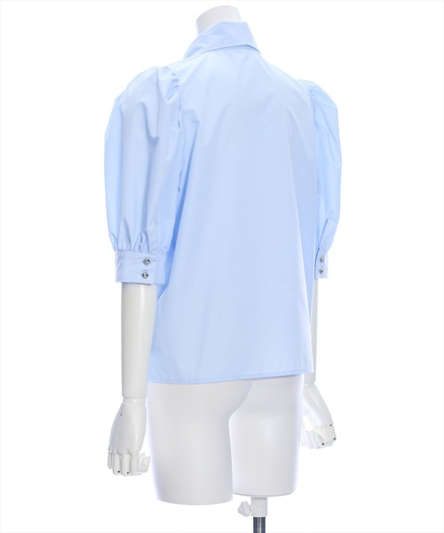 clear(クリア)の「ハートビジューボタンパフスリーブボウタイ五分袖ブラウス(シャツ/ブラウス・レディース・オフホワイト/ブラック/サックスブルー・F)」の10枚目の写真