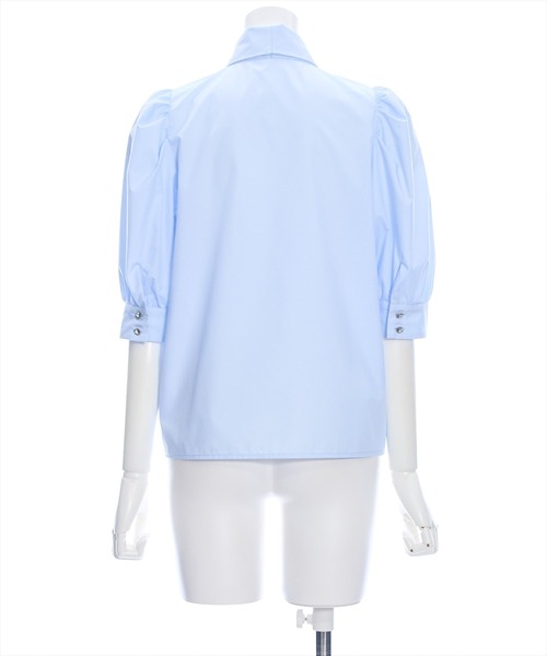 clear(クリア)の「ハートビジューボタンパフスリーブボウタイ五分袖ブラウス(シャツ/ブラウス・レディース・オフホワイト/ブラック/サックスブルー・F)」の9枚目の写真