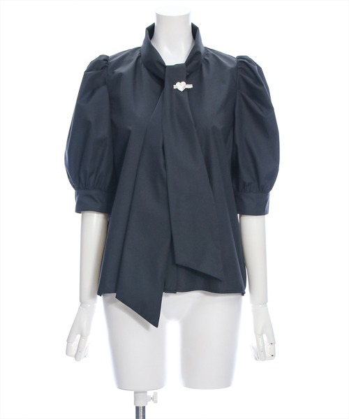 clear(クリア)の「ハートビジューボタンパフスリーブボウタイ五分袖ブラウス(シャツ/ブラウス・レディース・オフホワイト/ブラック/サックスブルー・F)」の20枚目の写真