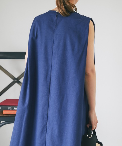 un dix cors（アンディコール）の「麻混肩タックストレートワンピース（ワンピース・レディース・ネイビー/パープル・FREE）」の9枚目の写真