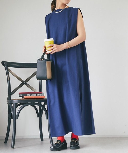 un dix cors（アンディコール）の「麻混肩タックストレートワンピース（ワンピース・レディース・ネイビー/パープル・FREE）」の3枚目の写真