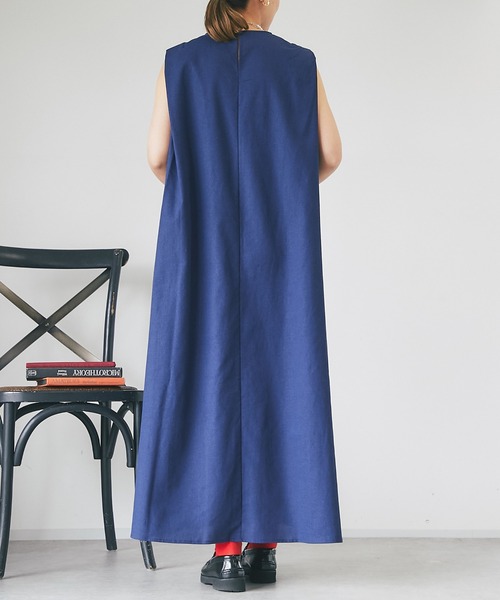 un dix cors（アンディコール）の「麻混肩タックストレートワンピース（ワンピース・レディース・ネイビー/パープル・FREE）」の5枚目の写真
