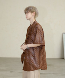 EFFECTION（エフェクション）の「【neos】ルーズシルエット バロック メッシュ シアー レース ノーカラー ハーフスリーブ チャイナ シャツ（シャツ/ブラウス）」
