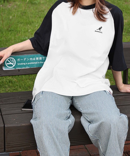 KANGOL(カンゴール)の「【KANGOL】 ピグメント ワンポイント ロゴ 刺繍 ビッグシルエット ラグラン ハーフスリーブ Tシャツ(Tシャツ/カットソー・メンズ・ネイビー/ネイビー系/ホワイト×ブラック/ブラック/ホワイト・MEDIUM/LARGE)」の3枚目の写真
