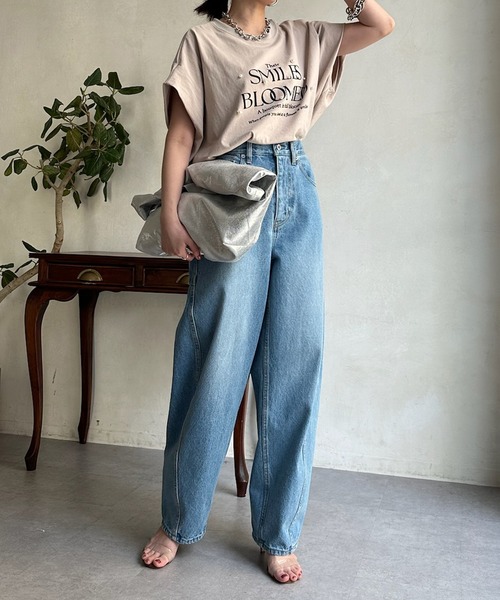 DouDou(ドゥドゥ)の「フロッキープリントロゴパールTEE(Tシャツ/カットソー・レディース・ピンク/グレイッシュベージュ/オフホワイト/チャコールグレー・FREE)」の15枚目の写真