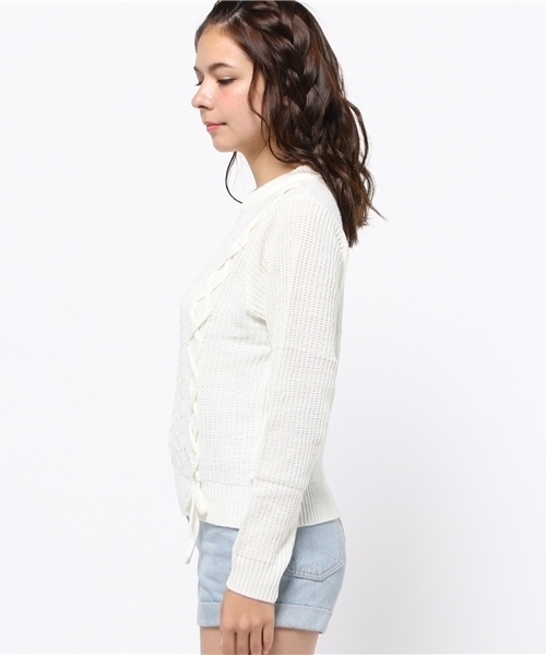 WEGO（ウィゴー）の「WEGO/レースアップニット（ニット/セーター・レディース・ダークグリーン/アイボリー・FREE）」の4枚目の写真