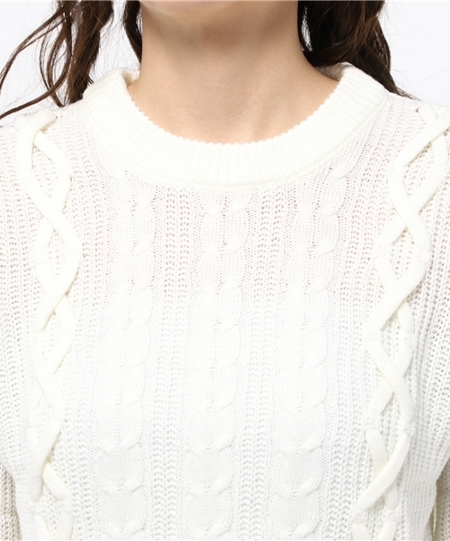 WEGO（ウィゴー）の「WEGO/レースアップニット（ニット/セーター・レディース・ダークグリーン/アイボリー・FREE）」の6枚目の写真