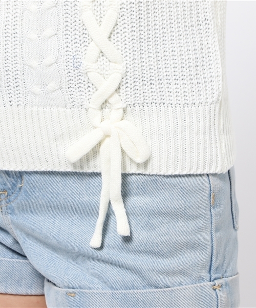 WEGO（ウィゴー）の「WEGO/レースアップニット（ニット/セーター・レディース・ダークグリーン/アイボリー・FREE）」の8枚目の写真