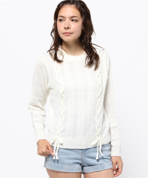 WEGO（ウィゴー）の「WEGO/レースアップニット（ニット/セーター・レディース・ダークグリーン/アイボリー・FREE）」の10枚目の写真