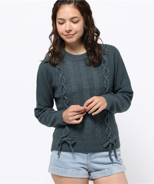 WEGO（ウィゴー）の「WEGO/レースアップニット（ニット/セーター・レディース・ダークグリーン/アイボリー・FREE）」の11枚目の写真