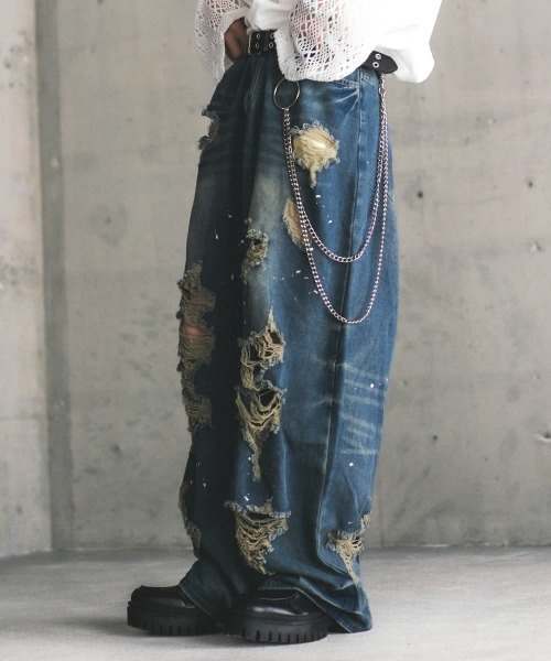 ancellm 伊勢丹限定　デニムパンツ　ヴィンテージ　クラッシュ セール】ハードクラッシュヴィンテージウォッシュデニムパンツ