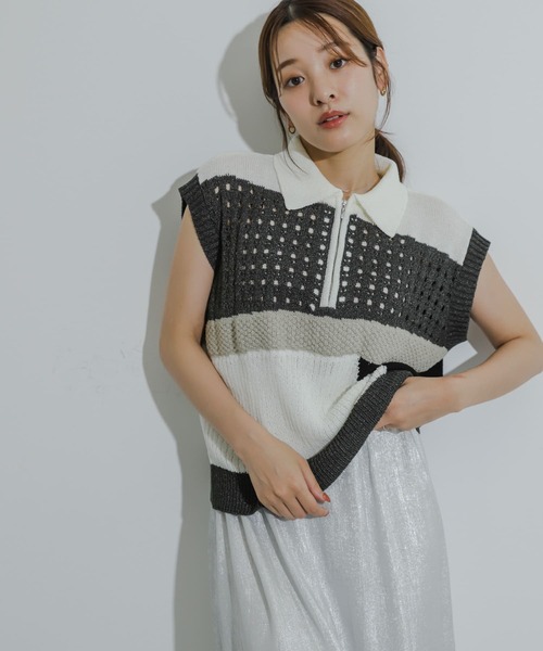 SENSE OF PLACE by URBAN RESEARCH(センスオブプレイスバイアーバンリサーチ)の「カラーブロックスキッパーニット(ベスト・レディース・ホワイト系その他/ブラック系その他/グレー系その他・ONE)」の11枚目の写真