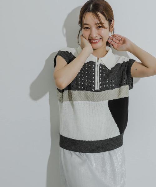 SENSE OF PLACE by URBAN RESEARCH(センスオブプレイスバイアーバンリサーチ)の「カラーブロックスキッパーニット(ベスト・レディース・ホワイト系その他/ブラック系その他/グレー系その他・ONE)」の12枚目の写真