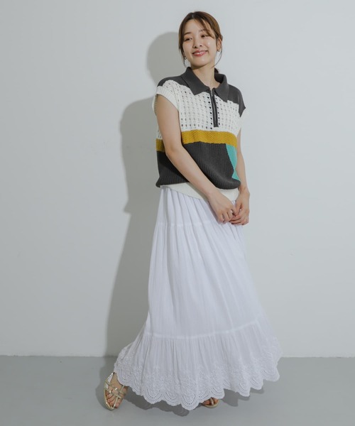 SENSE OF PLACE by URBAN RESEARCH(センスオブプレイスバイアーバンリサーチ)の「カラーブロックスキッパーニット(ベスト・レディース・ホワイト系その他/ブラック系その他/グレー系その他・ONE)」の19枚目の写真
