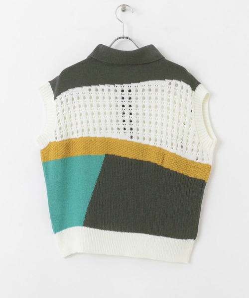 SENSE OF PLACE by URBAN RESEARCH(センスオブプレイスバイアーバンリサーチ)の「カラーブロックスキッパーニット(ベスト・レディース・ホワイト系その他/ブラック系その他/グレー系その他・ONE)」の4枚目の写真