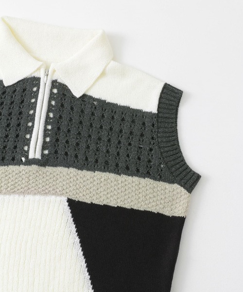 SENSE OF PLACE by URBAN RESEARCH(センスオブプレイスバイアーバンリサーチ)の「カラーブロックスキッパーニット(ベスト・レディース・ホワイト系その他/ブラック系その他/グレー系その他・ONE)」の6枚目の写真