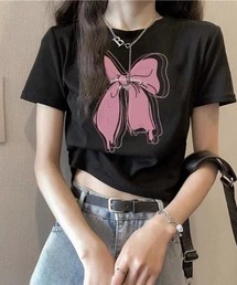 リボンプリントTシャツ