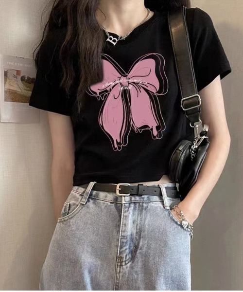 Jayro（ジャイロ）の「リボンプリントTシャツ（Tシャツ/カットソー・レディース・ホワイト/ブラック・FREE）」の4枚目の写真