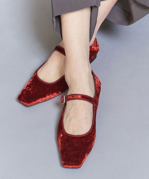 BEAUTY&YOUTH UNITED ARROWS(ビューティーアンドユースユナイテッドアローズ)の「クラッシュベルベット ストラップ フラットシューズ(バレエシューズ・レディース・レッド/ブラック・36h/36/37h/37)」の6枚目の写真
