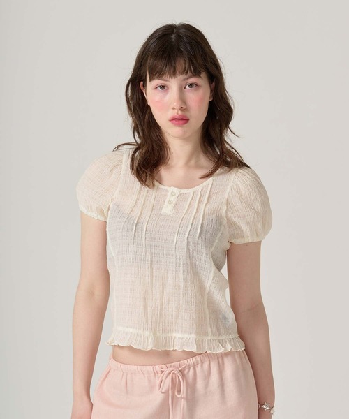 シアー ヘンリーネックブラウス TINA：JOJUN シアー ヘンリーネックブラウス TINA：JOJUN（シャツ/ブラウス