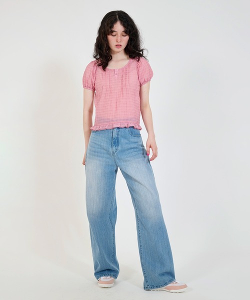 TINA:JOJUN(ティーナジョジュン)の「シアー ヘンリーネックブラウス TINA:JOJUN(シャツ/ブラウス・レディース・ベビーピンク/チェリーピンク/アイボリー・M)」の8枚目の写真