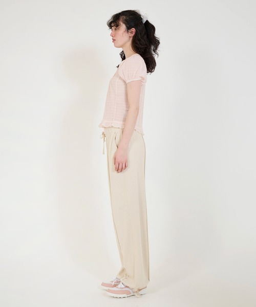TINA:JOJUN(ティーナジョジュン)の「シアー ヘンリーネックブラウス TINA:JOJUN(シャツ/ブラウス・レディース・ベビーピンク/チェリーピンク/アイボリー・M)」の6枚目の写真