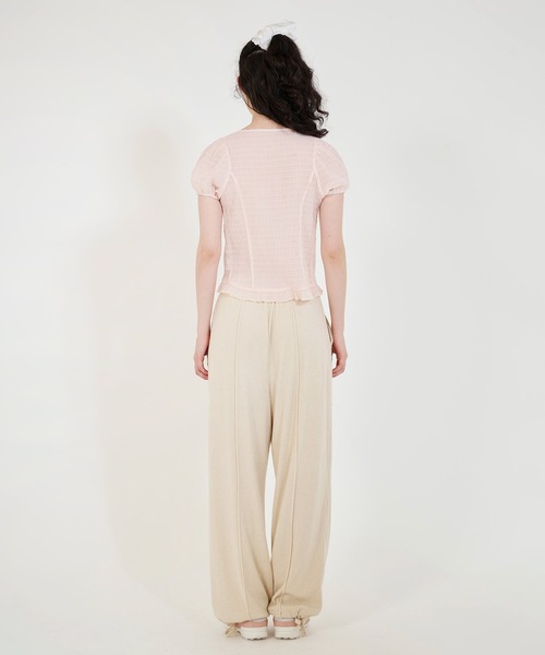 TINA:JOJUN(ティーナジョジュン)の「シアー ヘンリーネックブラウス TINA:JOJUN(シャツ/ブラウス・レディース・ベビーピンク/チェリーピンク/アイボリー・M)」の7枚目の写真