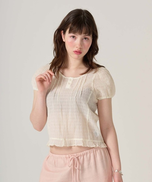 シアー ヘンリーネックブラウス TINA：JOJUN シアー ヘンリーネックブラウス TINA：JOJUN（シャツ/ブラウス