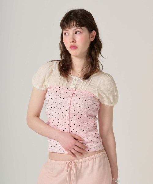 シアー ヘンリーネックブラウス TINA：JOJUN シアー ヘンリーネックブラウス TINA：JOJUN（シャツ/ブラウス