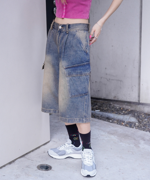 JOINT WORKS(ジョイントワークス)の「カーゴデニムハーフパンツ(デニムパンツ・レディース・ブルー・LARGE/MEDIUM)」の4枚目の写真