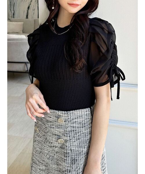 RESEXXY(リゼクシー)の「シアースリーブデザインニットトップス(ニット/セーター・レディース・ホワイト/ピンク/ブラック・FREE)」の3枚目の写真