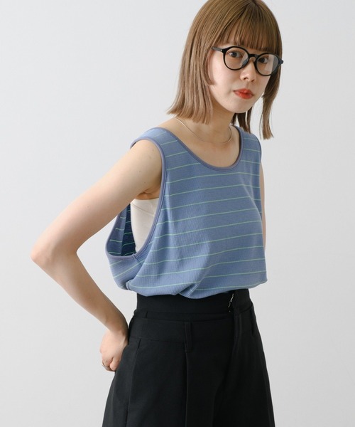 WHIMSIC(ウィムジック)の「【UNISEX】サーマルボーダータンクトップ(タンクトップ・メンズ・チャコールグレー/ブルー/アイボリー/ミント・FREE)」の4枚目の写真