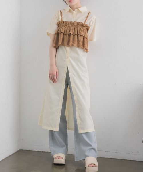 RETRO GIRL(レトロガール)の「フリルビスチェSETシャツOP(シャツワンピース・レディース・ナチュラル/ライトグレー/ブラウン・FREE)」の1枚目の写真