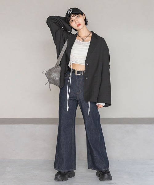 PAGEBOY(ページボーイ)の「ドロストシャーリングスリーブ(Tシャツ/カットソー・レディース・ブラック/ホワイト・FREE)」の3枚目の写真