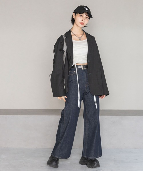 PAGEBOY(ページボーイ)の「ドロストシャーリングスリーブ(Tシャツ/カットソー・レディース・ブラック/ホワイト・FREE)」の4枚目の写真