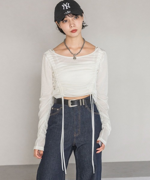 PAGEBOY(ページボーイ)の「ドロストシャーリングスリーブ(Tシャツ/カットソー・レディース・ブラック/ホワイト・FREE)」の5枚目の写真