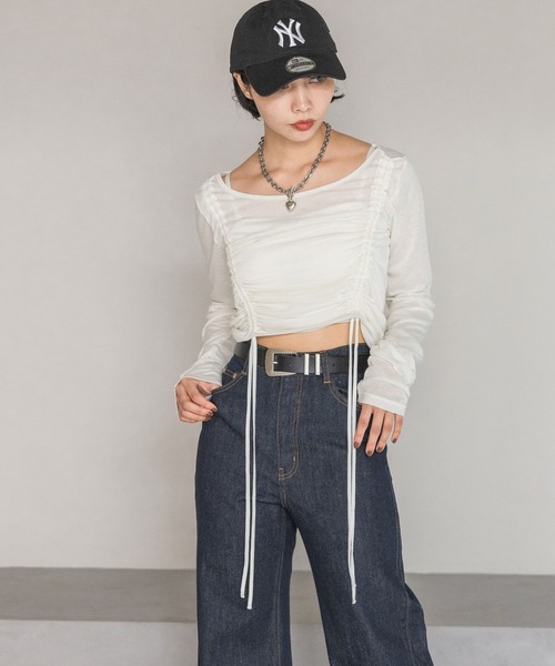 PAGEBOY(ページボーイ)の「ドロストシャーリングスリーブ(Tシャツ/カットソー・レディース・ブラック/ホワイト・FREE)」の6枚目の写真