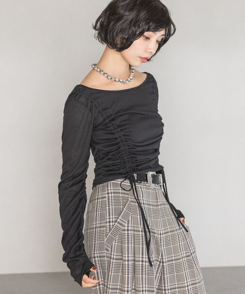 PAGEBOY(ページボーイ)の「ドロストシャーリングスリーブ(Tシャツ/カットソー・レディース・ブラック/ホワイト・FREE)」の12枚目の写真