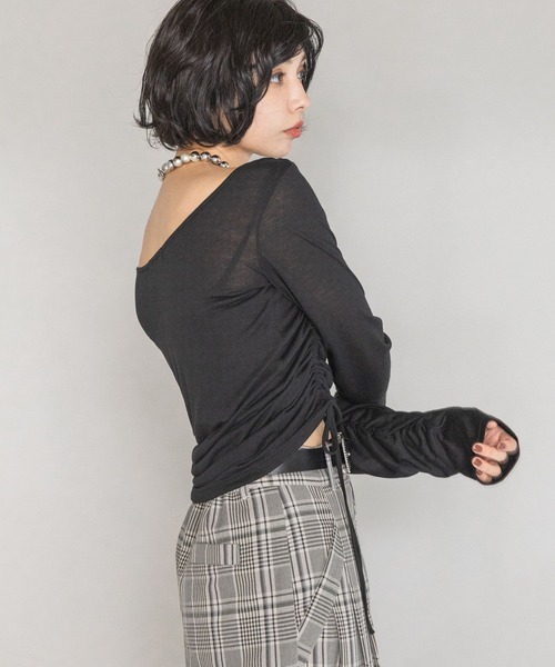 PAGEBOY(ページボーイ)の「ドロストシャーリングスリーブ(Tシャツ/カットソー・レディース・ブラック/ホワイト・FREE)」の13枚目の写真