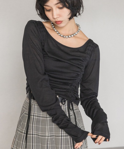 PAGEBOY(ページボーイ)の「ドロストシャーリングスリーブ(Tシャツ/カットソー・レディース・ブラック/ホワイト・FREE)」の14枚目の写真