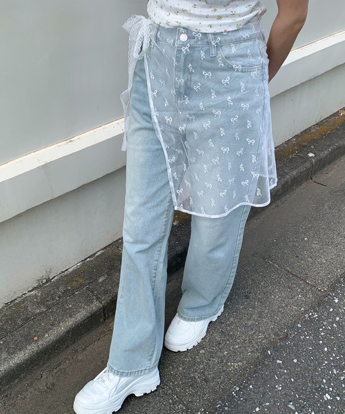 Teem Store（チームストア）の「柄レース レーヤード ラップスカート（スカート・レディース・ホワイト系その他/ブラック/ホワイト・F）」の10枚目の写真