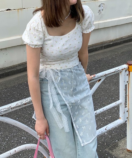 Teem Store（チームストア）の「柄レース レーヤード ラップスカート（スカート・レディース・ホワイト系その他/ブラック/ホワイト・F）」の7枚目の写真