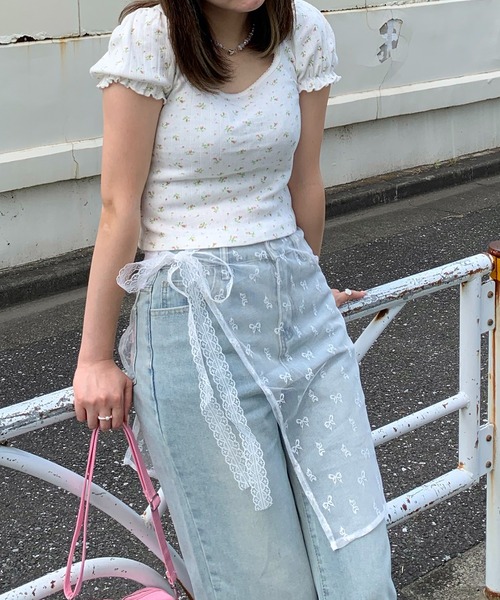 Teem Store（チームストア）の「柄レース レーヤード ラップスカート（スカート・レディース・ホワイト系その他/ブラック/ホワイト・F）」の6枚目の写真
