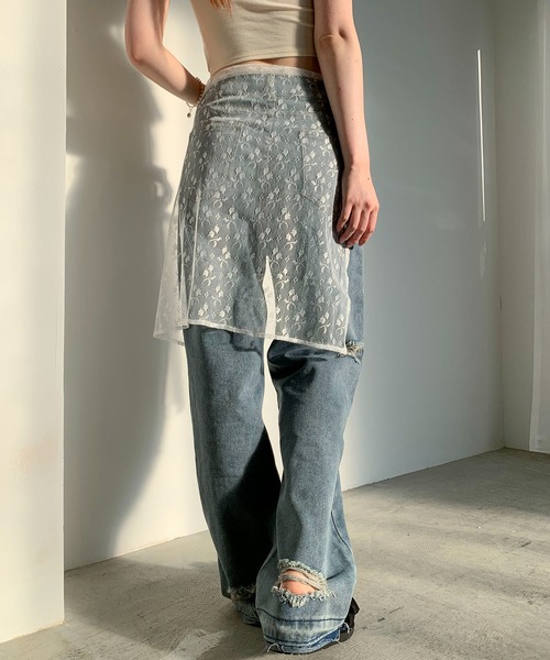 Teem Store（チームストア）の「柄レース レーヤード ラップスカート（スカート・レディース・ホワイト系その他/ブラック/ホワイト・F）」の19枚目の写真