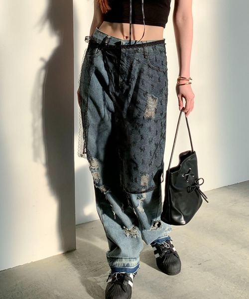 Teem Store（チームストア）の「柄レース レーヤード ラップスカート（スカート・レディース・ホワイト系その他/ブラック/ホワイト・F）」の22枚目の写真