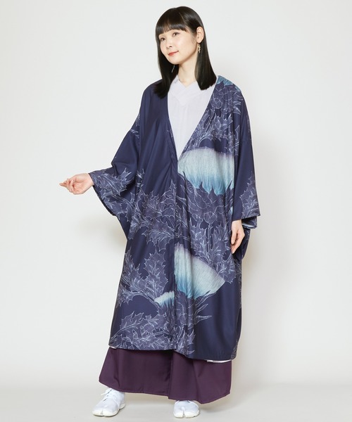 カヤ(カヤ)の「【カヤ】薊乃長羽織(カーディガン/ボレロ・レディース・スミクロ/パープル系その他/ホワイト×ブルー・FREE)」の1枚目の写真